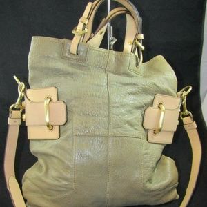 ORYANY Olive Green/Beige Leather Oversize Handbag